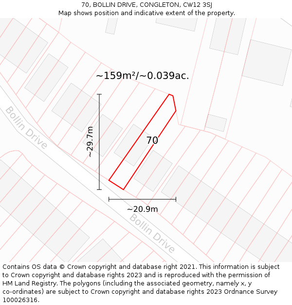 70, BOLLIN DRIVE, CONGLETON, CW12 3SJ: Plot and title map