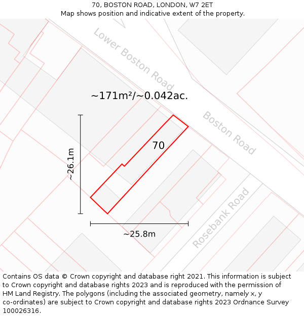 70, BOSTON ROAD, LONDON, W7 2ET: Plot and title map