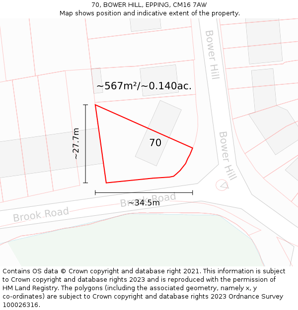 70, BOWER HILL, EPPING, CM16 7AW: Plot and title map