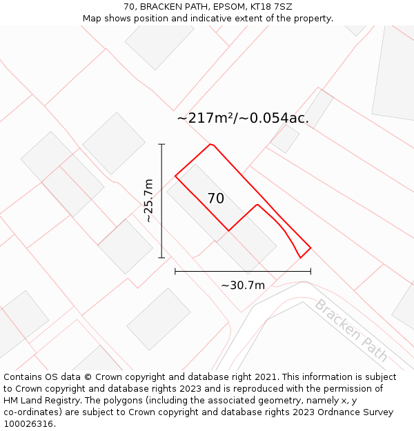 70, BRACKEN PATH, EPSOM, KT18 7SZ: Plot and title map
