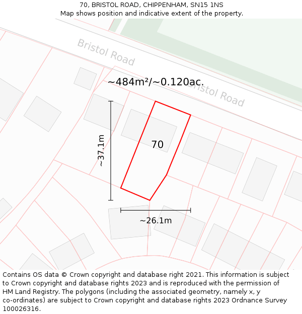 70, BRISTOL ROAD, CHIPPENHAM, SN15 1NS: Plot and title map
