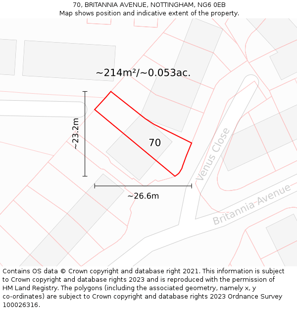 70, BRITANNIA AVENUE, NOTTINGHAM, NG6 0EB: Plot and title map