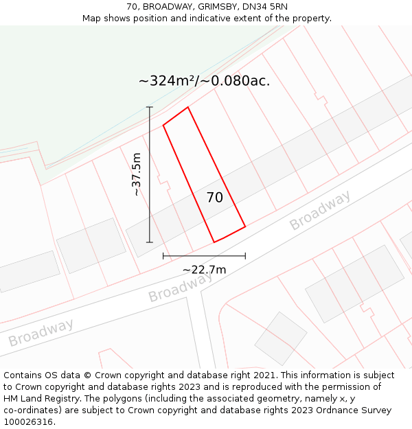70, BROADWAY, GRIMSBY, DN34 5RN: Plot and title map