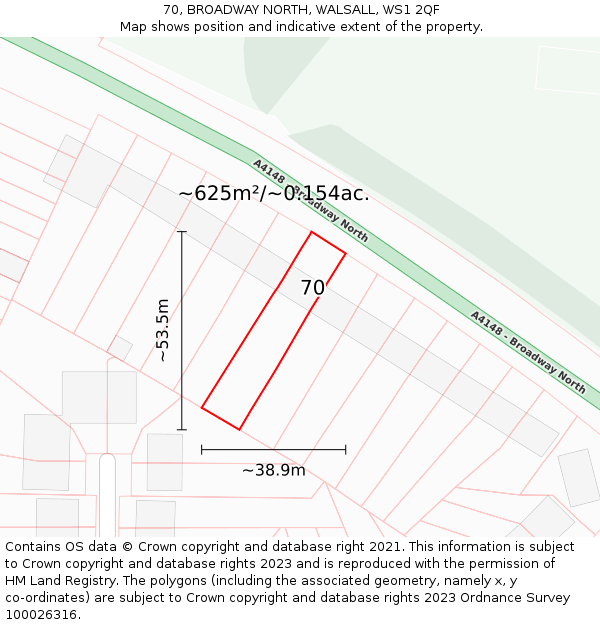 70, BROADWAY NORTH, WALSALL, WS1 2QF: Plot and title map
