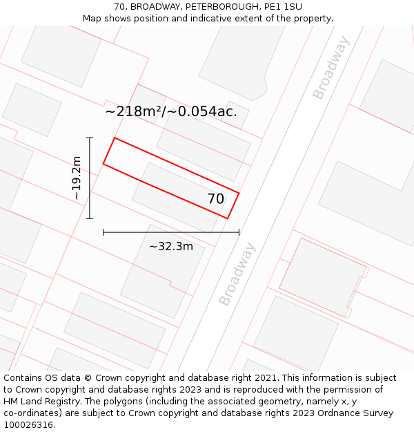 70, BROADWAY, PETERBOROUGH, PE1 1SU: Plot and title map