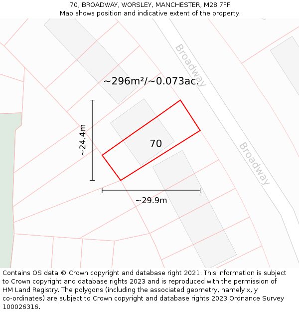 70, BROADWAY, WORSLEY, MANCHESTER, M28 7FF: Plot and title map