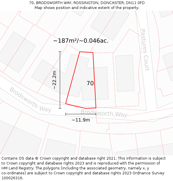 70, BRODSWORTH WAY, ROSSINGTON, DONCASTER, DN11 0FD: Plot and title map