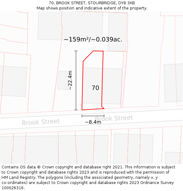 70, BROOK STREET, STOURBRIDGE, DY8 3XB: Plot and title map