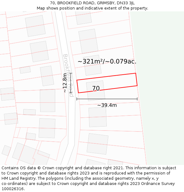 70, BROOKFIELD ROAD, GRIMSBY, DN33 3JL: Plot and title map