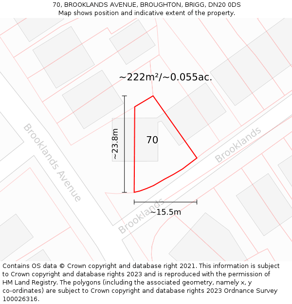 70, BROOKLANDS AVENUE, BROUGHTON, BRIGG, DN20 0DS: Plot and title map