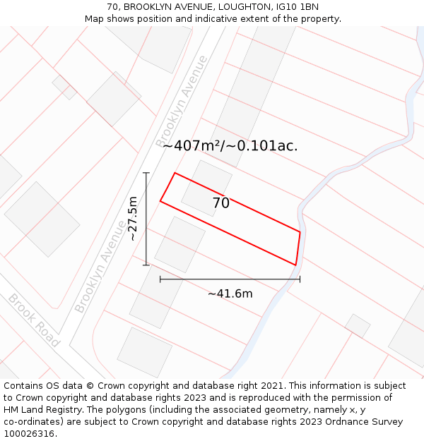 70, BROOKLYN AVENUE, LOUGHTON, IG10 1BN: Plot and title map