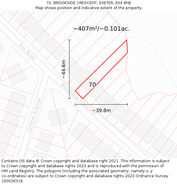 70, BROOKSIDE CRESCENT, EXETER, EX4 8NE: Plot and title map