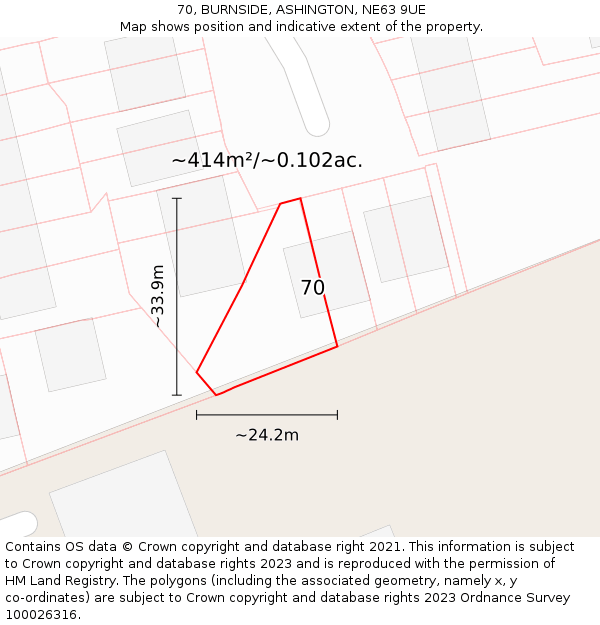 70, BURNSIDE, ASHINGTON, NE63 9UE: Plot and title map