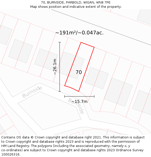70, BURNSIDE, PARBOLD, WIGAN, WN8 7PE: Plot and title map