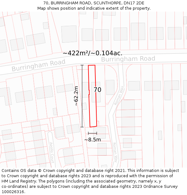70, BURRINGHAM ROAD, SCUNTHORPE, DN17 2DE: Plot and title map