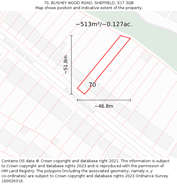 70, BUSHEY WOOD ROAD, SHEFFIELD, S17 3QB: Plot and title map