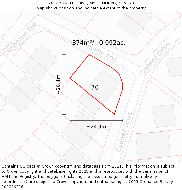 70, CADWELL DRIVE, MAIDENHEAD, SL6 3YR: Plot and title map