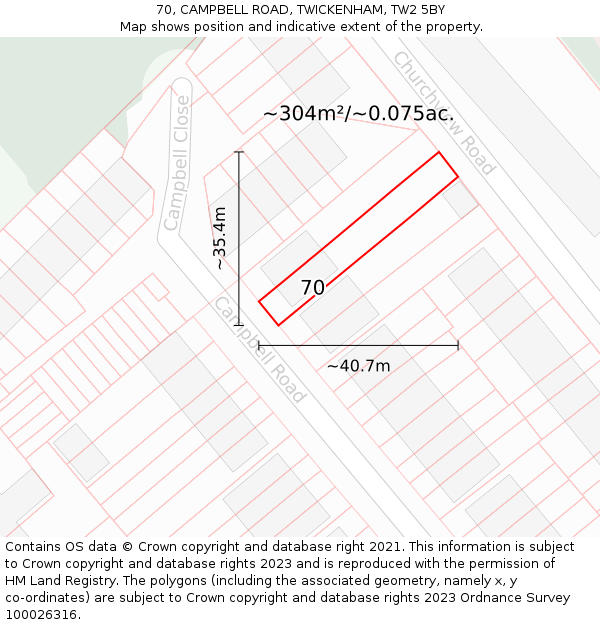 70, CAMPBELL ROAD, TWICKENHAM, TW2 5BY: Plot and title map