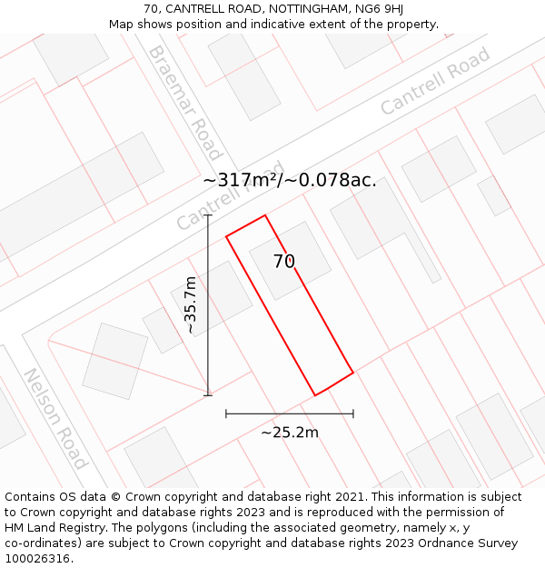 70, CANTRELL ROAD, NOTTINGHAM, NG6 9HJ: Plot and title map