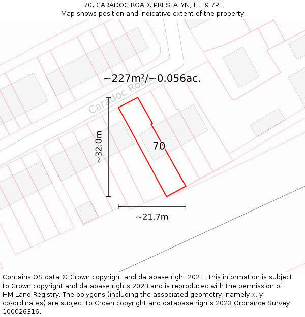 70, CARADOC ROAD, PRESTATYN, LL19 7PF: Plot and title map