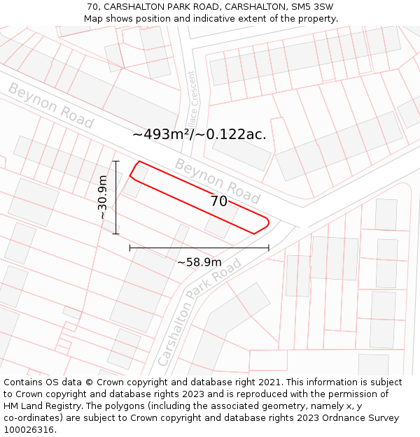 70, CARSHALTON PARK ROAD, CARSHALTON, SM5 3SW: Plot and title map