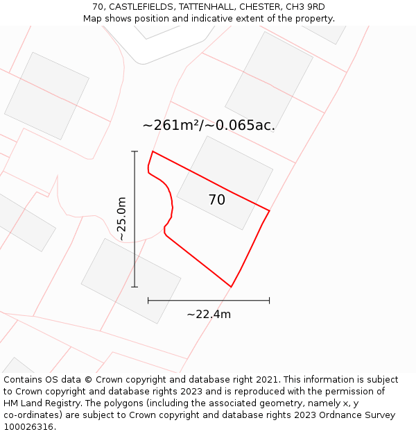 70, CASTLEFIELDS, TATTENHALL, CHESTER, CH3 9RD: Plot and title map