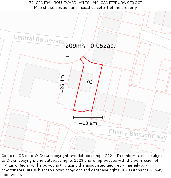 70, CENTRAL BOULEVARD, AYLESHAM, CANTERBURY, CT3 3GT: Plot and title map