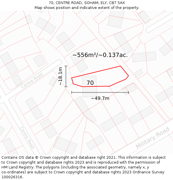 70, CENTRE ROAD, SOHAM, ELY, CB7 5AX: Plot and title map