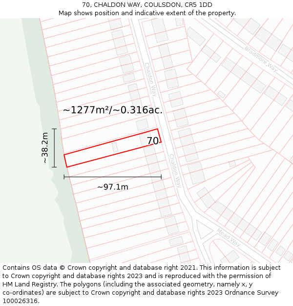 70, CHALDON WAY, COULSDON, CR5 1DD: Plot and title map
