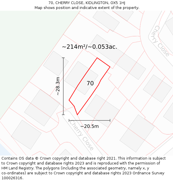 70, CHERRY CLOSE, KIDLINGTON, OX5 1HJ: Plot and title map
