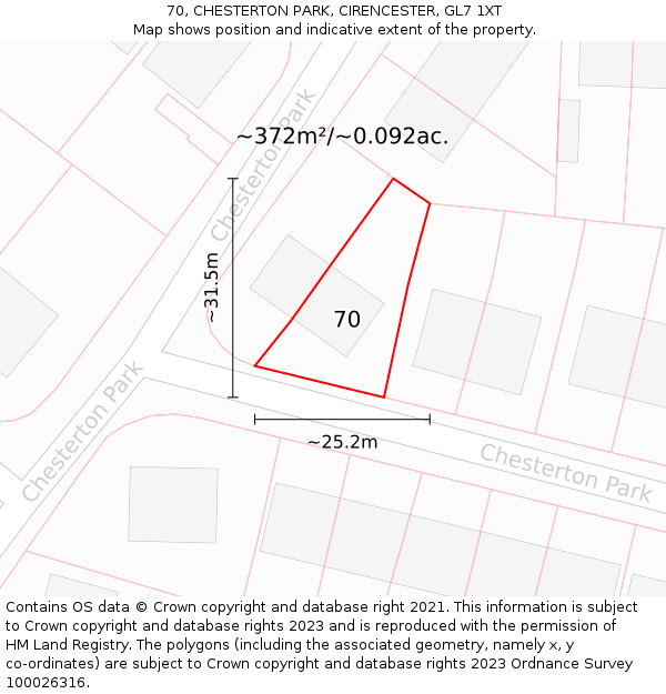 70, CHESTERTON PARK, CIRENCESTER, GL7 1XT: Plot and title map