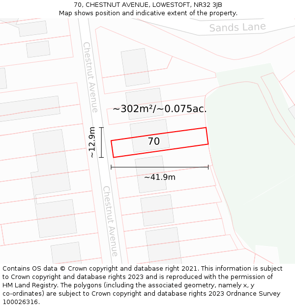 70, CHESTNUT AVENUE, LOWESTOFT, NR32 3JB: Plot and title map