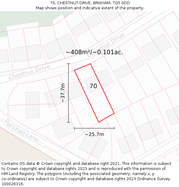 70, CHESTNUT DRIVE, BRIXHAM, TQ5 0DD: Plot and title map