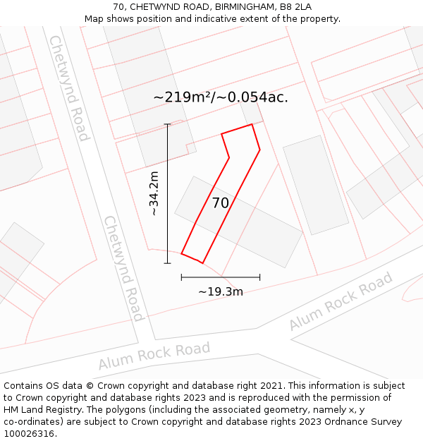 70, CHETWYND ROAD, BIRMINGHAM, B8 2LA: Plot and title map