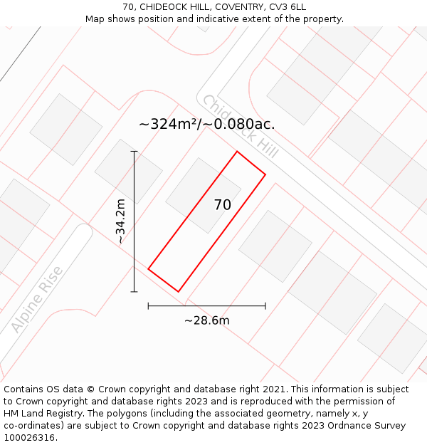 70, CHIDEOCK HILL, COVENTRY, CV3 6LL: Plot and title map