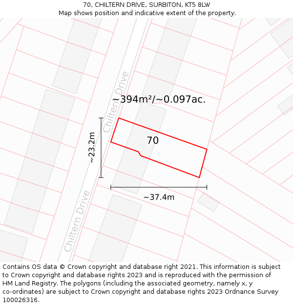 70, CHILTERN DRIVE, SURBITON, KT5 8LW: Plot and title map
