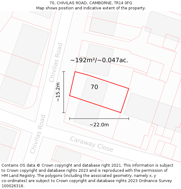 70, CHIVILAS ROAD, CAMBORNE, TR14 0FG: Plot and title map