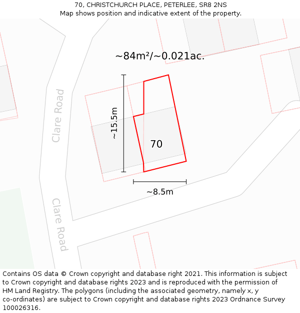 70, CHRISTCHURCH PLACE, PETERLEE, SR8 2NS: Plot and title map