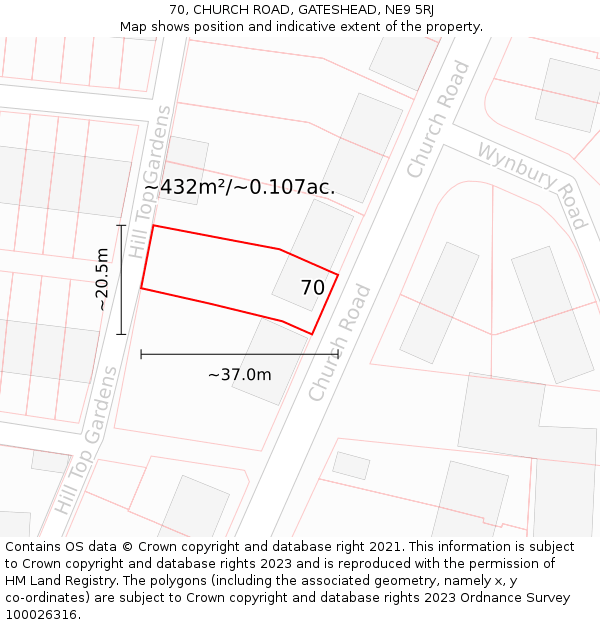 70, CHURCH ROAD, GATESHEAD, NE9 5RJ: Plot and title map