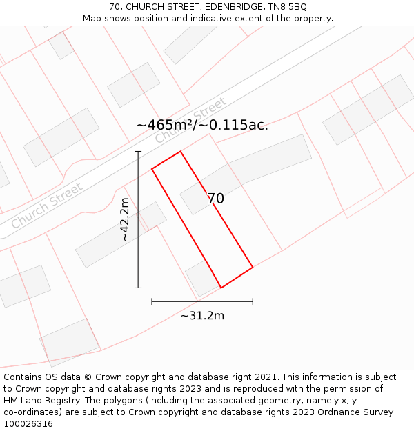 70, CHURCH STREET, EDENBRIDGE, TN8 5BQ: Plot and title map