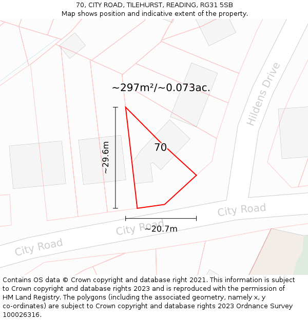 70, CITY ROAD, TILEHURST, READING, RG31 5SB: Plot and title map