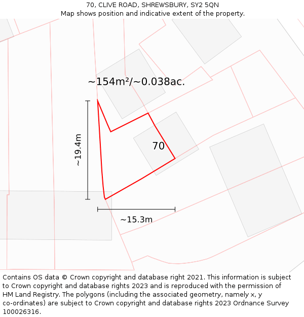70, CLIVE ROAD, SHREWSBURY, SY2 5QN: Plot and title map