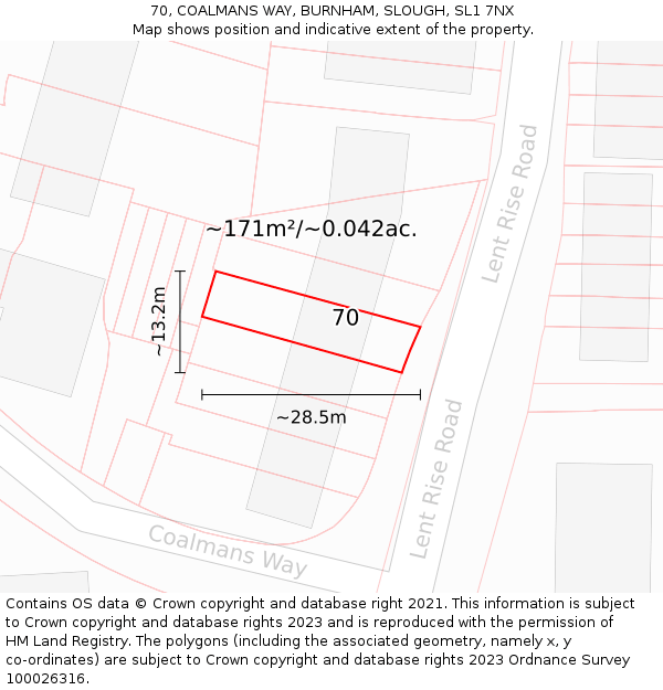 70, COALMANS WAY, BURNHAM, SLOUGH, SL1 7NX: Plot and title map