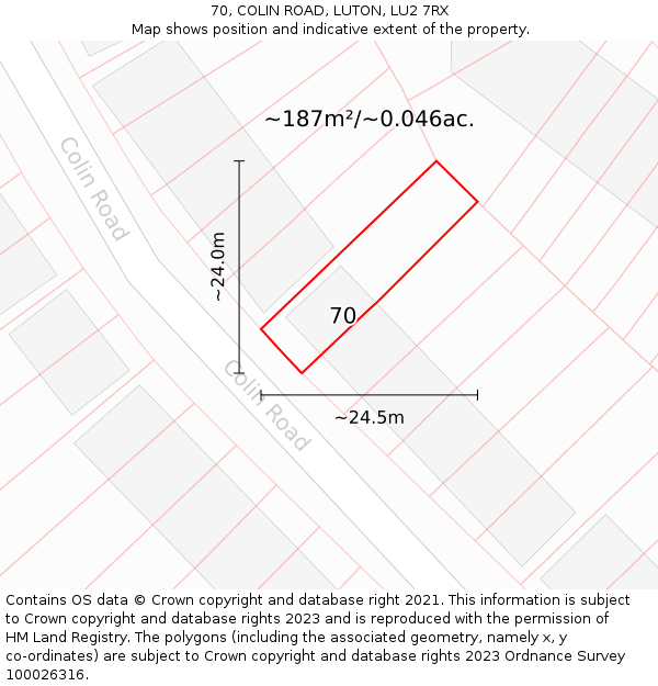 70, COLIN ROAD, LUTON, LU2 7RX: Plot and title map