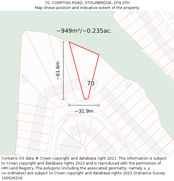 70, COMPTON ROAD, STOURBRIDGE, DY9 0TH: Plot and title map