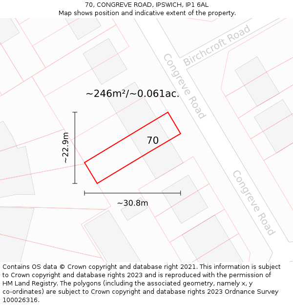 70, CONGREVE ROAD, IPSWICH, IP1 6AL: Plot and title map