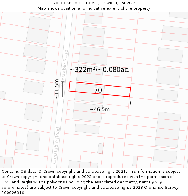 70, CONSTABLE ROAD, IPSWICH, IP4 2UZ: Plot and title map