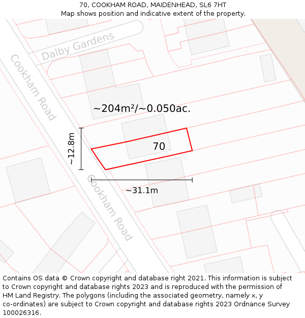 70, COOKHAM ROAD, MAIDENHEAD, SL6 7HT: Plot and title map