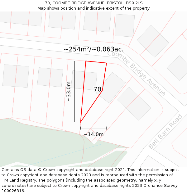 70, COOMBE BRIDGE AVENUE, BRISTOL, BS9 2LS: Plot and title map