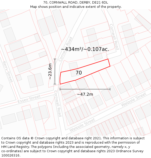 70, CORNWALL ROAD, DERBY, DE21 6DL: Plot and title map